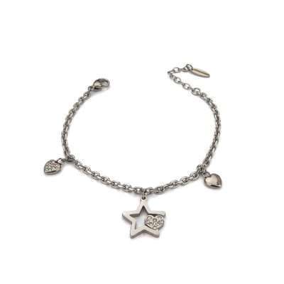 Bracciale con stella e cuori pendenti e strass - BOCCADAMO
