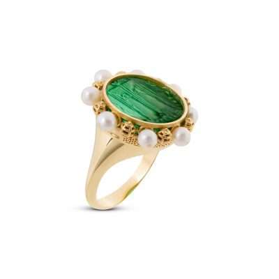 Anello in oro con pasta vitrea e perle - GERARDO SACCO