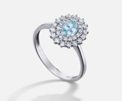 Anello Acquamarina e diamanti - NIHAMA